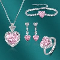 Fashion Heart Shape Copper Plating Zircon Women's Rings Earrings Necklace 1 Set main image 1
