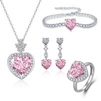 Fashion Heart Shape Copper Plating Zircon Women's Rings Earrings Necklace 1 Set main image 4