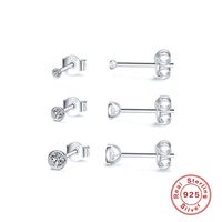 Fashion Round Silver Plating Inlay Zircon Ear Studs 3 Pieces main image 5
