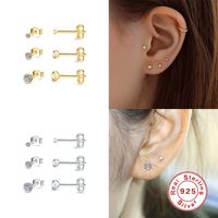 Fashion Round Silver Plating Inlay Zircon Ear Studs 3 Pieces main image 4