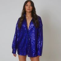 Women's Shirt Dress Fashion Turndown Sequins Long Sleeve Solid Color Above Knee Daily main image 5