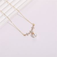 Classic Style Moon Flower Butterfly Copper Gold Plated Artificial Pearls Zircon Pendant Necklace 1 Piece main image 5