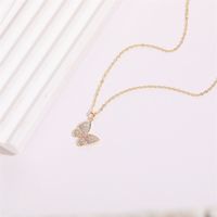 Classic Style Moon Flower Butterfly Copper Gold Plated Artificial Pearls Zircon Pendant Necklace 1 Piece main image 8