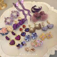1 Pair Fashion Heart Shape Flower Diamond Alloy Resin Rhinestones Drop Earrings main image 2