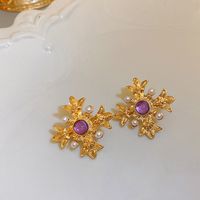 1 Pair Fashion Heart Shape Flower Diamond Alloy Resin Rhinestones Drop Earrings sku image 11