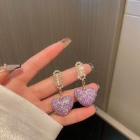 1 Pair Fashion Heart Shape Flower Diamond Alloy Resin Rhinestones Drop Earrings sku image 22