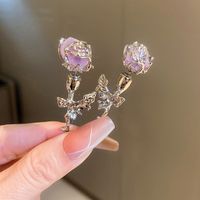 1 Pair Fashion Heart Shape Flower Diamond Alloy Resin Rhinestones Drop Earrings sku image 12