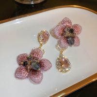 1 Pair Fashion Heart Shape Flower Diamond Alloy Resin Rhinestones Drop Earrings sku image 18