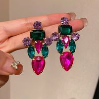1 Pair Fashion Heart Shape Flower Diamond Alloy Resin Rhinestones Drop Earrings sku image 16