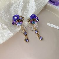1 Pair Fashion Heart Shape Flower Diamond Alloy Resin Rhinestones Drop Earrings sku image 19