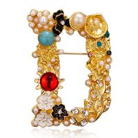 Fashion Letter Rhinestone Inlay Artificial Pearls Unisex Brooches sku image 1