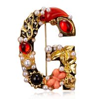 Fashion Letter Rhinestone Inlay Artificial Pearls Unisex Brooches sku image 3