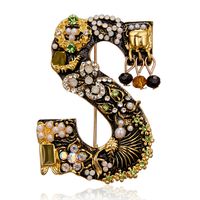 Fashion Letter Rhinestone Inlay Artificial Pearls Unisex Brooches sku image 4
