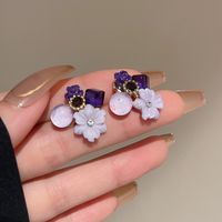 1 Pair Fashion Heart Shape Flower Diamond Alloy Resin Rhinestones Drop Earrings sku image 7