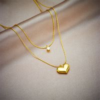 Basic Heart Shape Titanium Steel Gold Plated Rhinestones Layered Necklaces 1 Piece main image 5