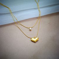 Basic Heart Shape Titanium Steel Gold Plated Rhinestones Layered Necklaces 1 Piece main image 6
