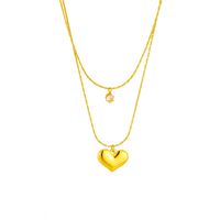 Basic Heart Shape Titanium Steel Gold Plated Rhinestones Layered Necklaces 1 Piece main image 2