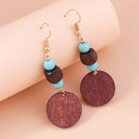 Retro Round Cattle Leopard Alloy Wood Inlay Turquoise Women's Drop Earrings 1 Pair main image 5