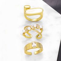 Simple Style Geometric Copper Gold Plated Pearl Shell Zircon Open Ring 1 Piece main image 1