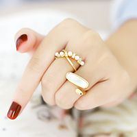 Simple Style Geometric Copper Gold Plated Pearl Shell Zircon Open Ring 1 Piece main image 5