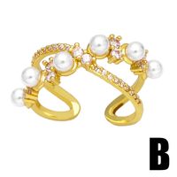 Simple Style Geometric Copper Gold Plated Pearl Shell Zircon Open Ring 1 Piece main image 3
