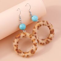 Retro Round Cattle Leopard Alloy Wood Inlay Turquoise Women's Drop Earrings 1 Pair sku image 2