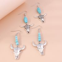 Retro Round Cattle Leopard Alloy Wood Inlay Turquoise Women's Drop Earrings 1 Pair main image 4