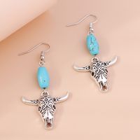 Retro Round Cattle Leopard Alloy Wood Inlay Turquoise Women's Drop Earrings 1 Pair main image 3