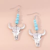 Retro Round Cattle Leopard Alloy Wood Inlay Turquoise Women's Drop Earrings 1 Pair main image 2