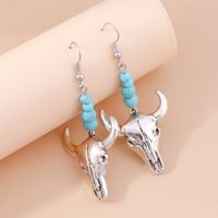 Retro Round Cattle Leopard Alloy Wood Inlay Turquoise Women's Drop Earrings 1 Pair sku image 3
