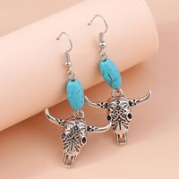 Retro Round Cattle Leopard Alloy Wood Inlay Turquoise Women's Drop Earrings 1 Pair sku image 4