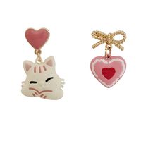 Sweet Heart Shape Cat Bow Knot Alloy Enamel Women's Drop Earrings Ear Clips 1 Pair main image 3