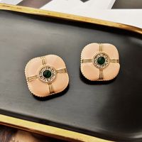 1 Pair Retro Simple Style Square Enamel Inlay Alloy Enamel Rhinestones 18K Gold Plated Ear Studs main image 4