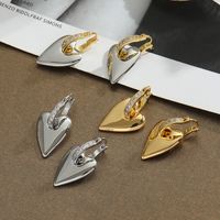 Retro Heart Shape Copper Inlay Zircon Dangling Earrings 1 Pair main image 2