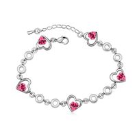 Fashion Heart Shape Alloy Inlaid Crystal Artificial Gemstones Women's Bracelets sku image 3