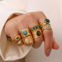 Fashion Geometric Stainless Steel Irregular Artificial Gemstones Gold Plated Rings main image 4
