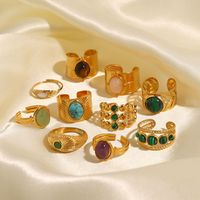 Fashion Geometric Stainless Steel Irregular Artificial Gemstones Gold Plated Rings main image 3