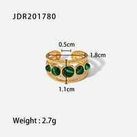 Retro Round Stainless Steel Plating Hollow Out Inlay Malachite Open Ring 1 Piece sku image 1