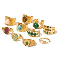 Fashion Geometric Stainless Steel Irregular Artificial Gemstones Gold Plated Rings main image 2