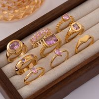 Fashion Geometric Stainless Steel Plating Zircon Gold Plated Rings main image 1