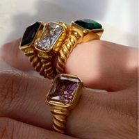 Fashion Geometric Stainless Steel Plating Zircon Gold Plated Rings main image 3