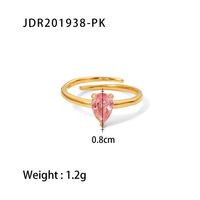 French Style Water Droplets Stainless Steel Inlay Zircon Rings 1 Piece sku image 2