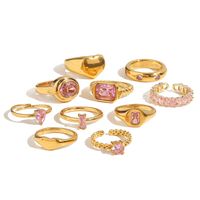 Fashion Geometric Stainless Steel Plating Zircon Gold Plated Rings main image 2