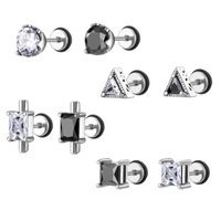 Fashion Round Square Stainless Steel Plating Inlay Zircon Ear Studs 1 Piece main image 1