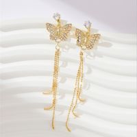 Retro Tassel Butterfly Alloy Inlay Rhinestones Women's Drop Earrings 1 Pair main image 3