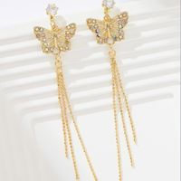 Retro Tassel Butterfly Alloy Inlay Rhinestones Women's Drop Earrings 1 Pair main image 1