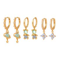 Mode Star Fleur Le Cuivre Incruster Zircon Boucles D'oreilles Pendantes 1 Jeu sku image 3