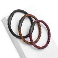 Fashion Solid Color Pu Leather Titanium Steel Polishing Bracelets 1 Piece main image 4