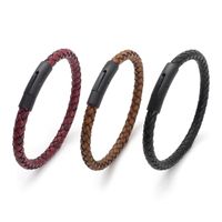 Fashion Solid Color Pu Leather Titanium Steel Polishing Bracelets 1 Piece sku image 1