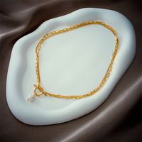 Basic Geometric Titanium Steel Layered Gold Plated Artificial Pearls Pendant Necklace main image 3